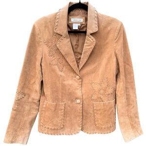 Vintage 90s Tan Suede Patchwork Western Embroidered Blazer